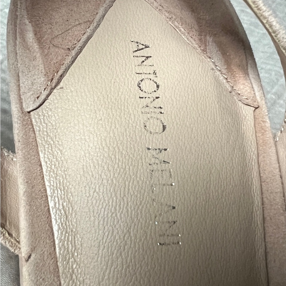 ANTONIO MELANI Bonny Suede Platform Block Heel Sandals Beige Size 10 - Picture 10 of 11